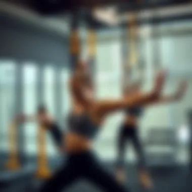 Diverse TRX Exercises for Strength and Flexibility Illustration of various TRX exercises for flexibility and strength